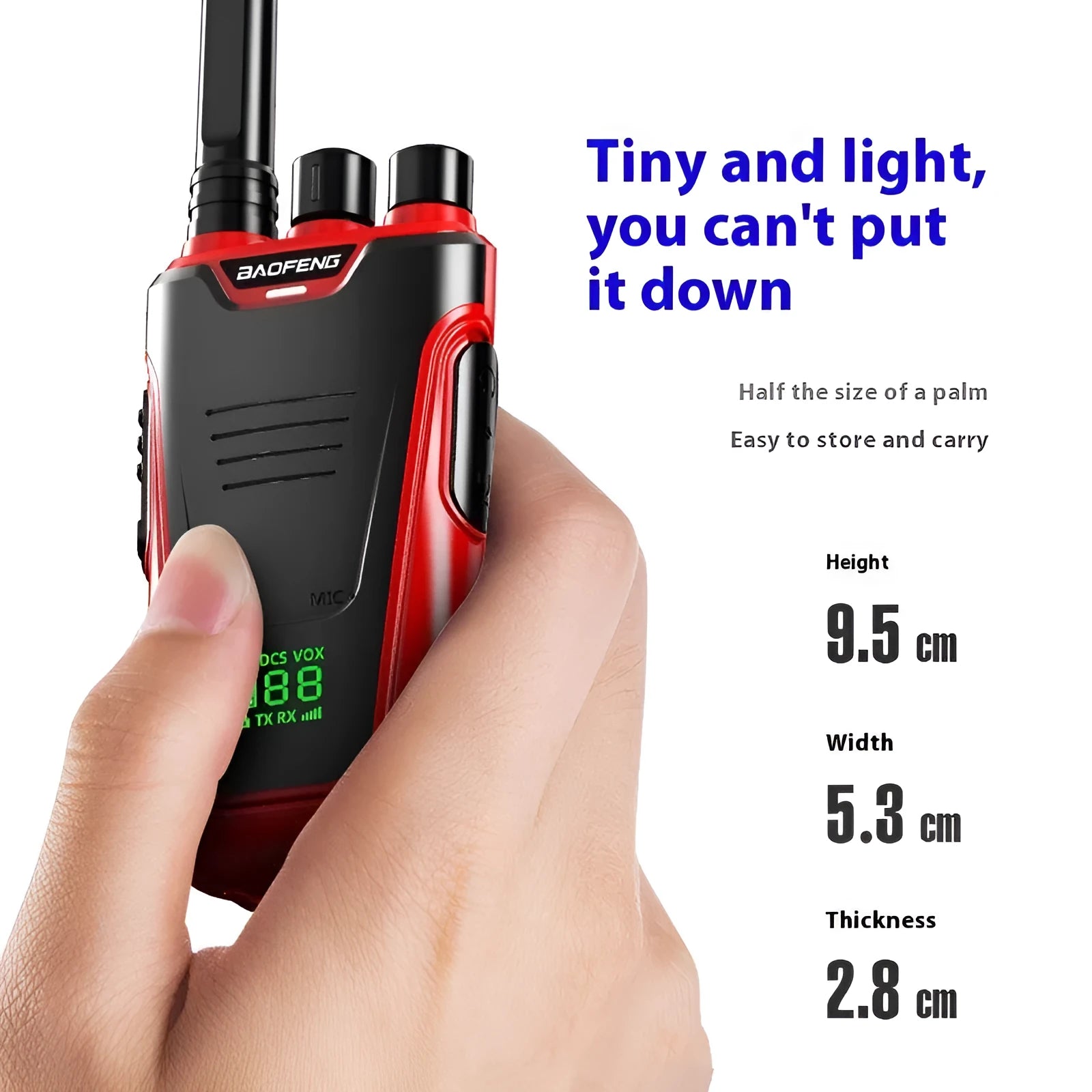 Red and yellow high power handheld intercom with USB charging port for hotel and restaurant use.