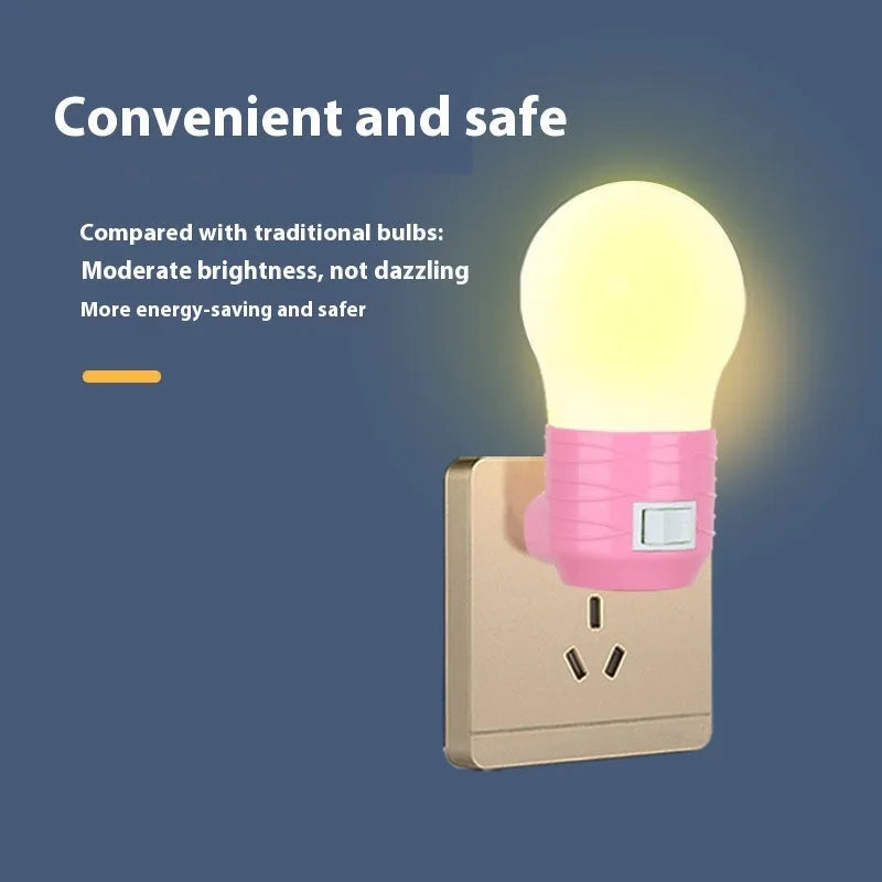 Compact round plug-in bedside lamp on a surface, showing white shell option.