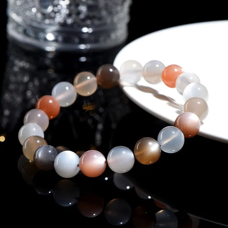 Natural colourful moonlight moonstone bracelet with 8mm beads in single circle configuration