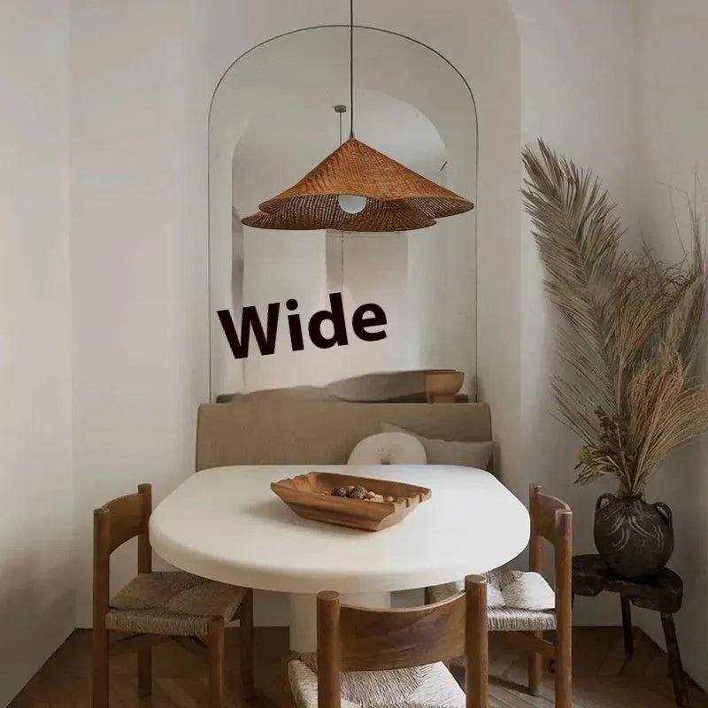 Natural rattan and rice paper ceiling pendant light in zen silent wind style.