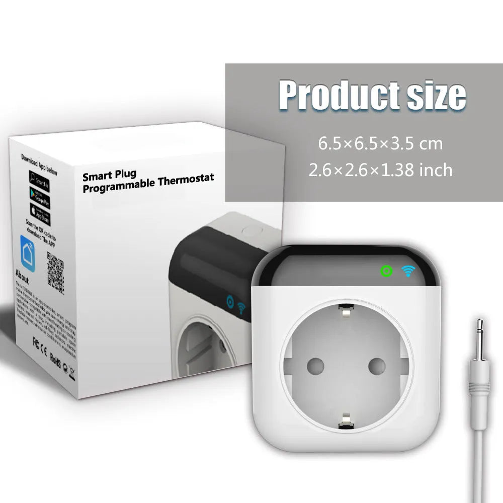 Tuya temperature control smart socket with wifi, sensor probe, white colour, US three-hole outlet