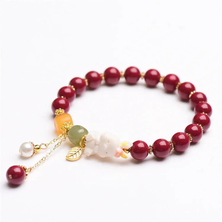 Natural beeswax purple gold sand cinnabar bracelet with rabbit bead design for women