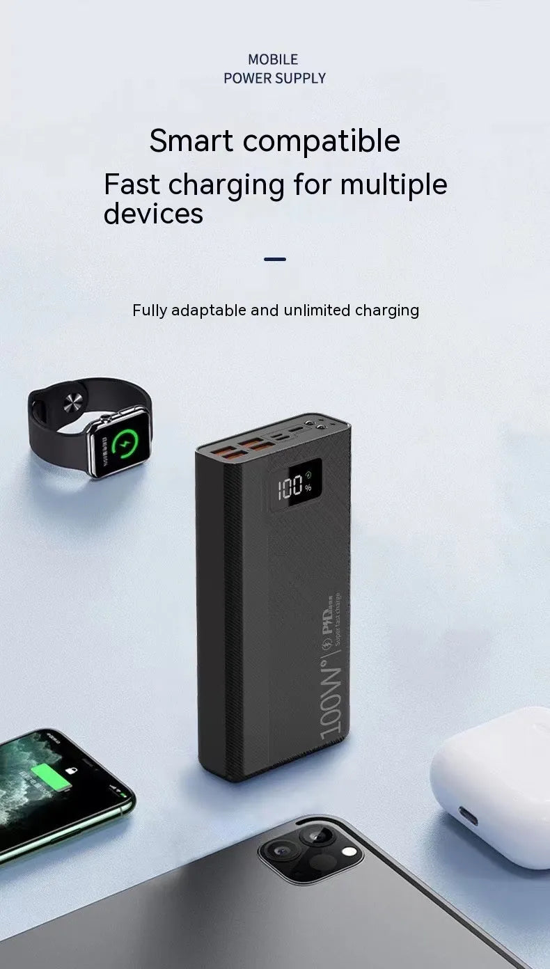 Black and white large capacity plastic power bank with fast charging