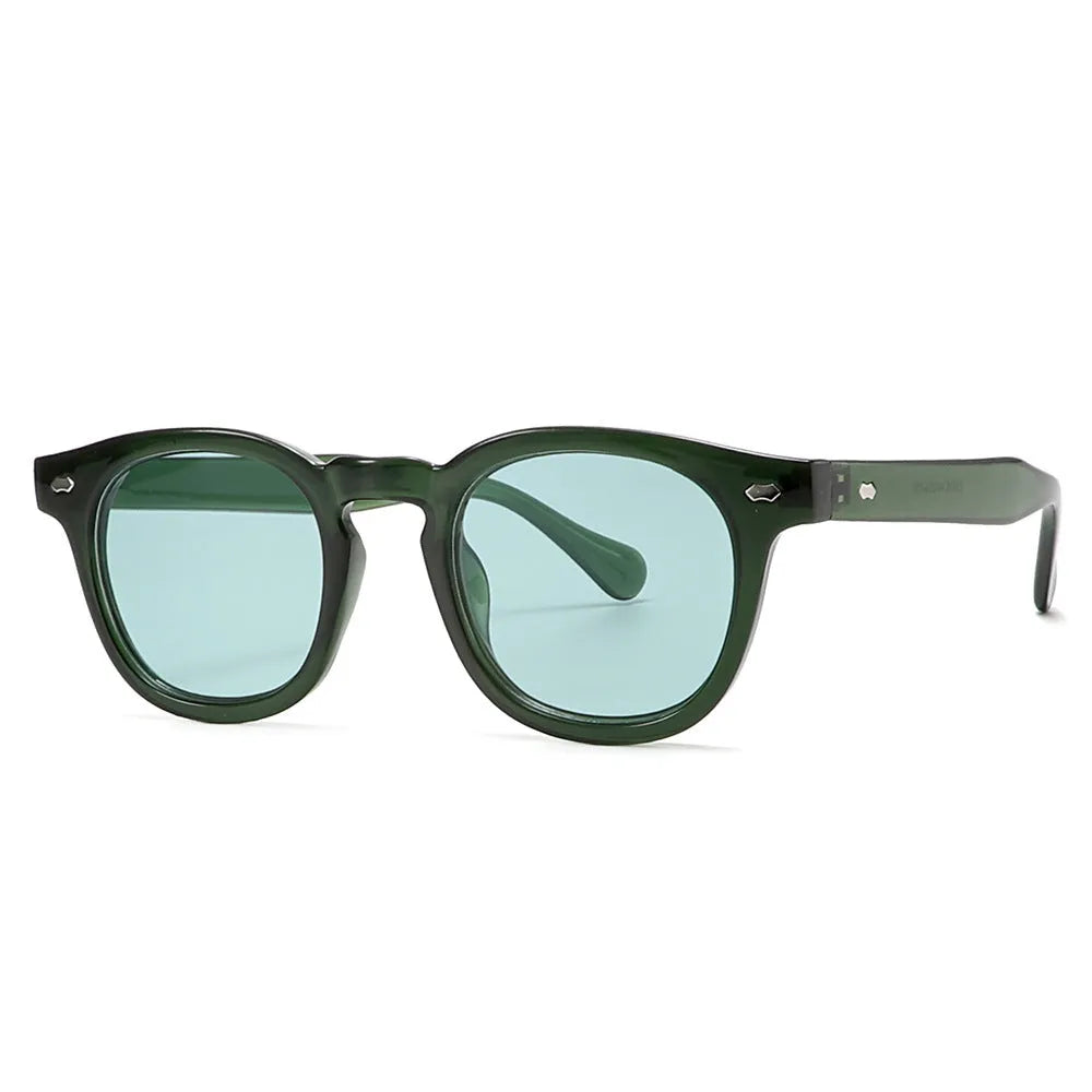 Round rim plastic sunglasses in bright black frame with simple retro design for sun protection