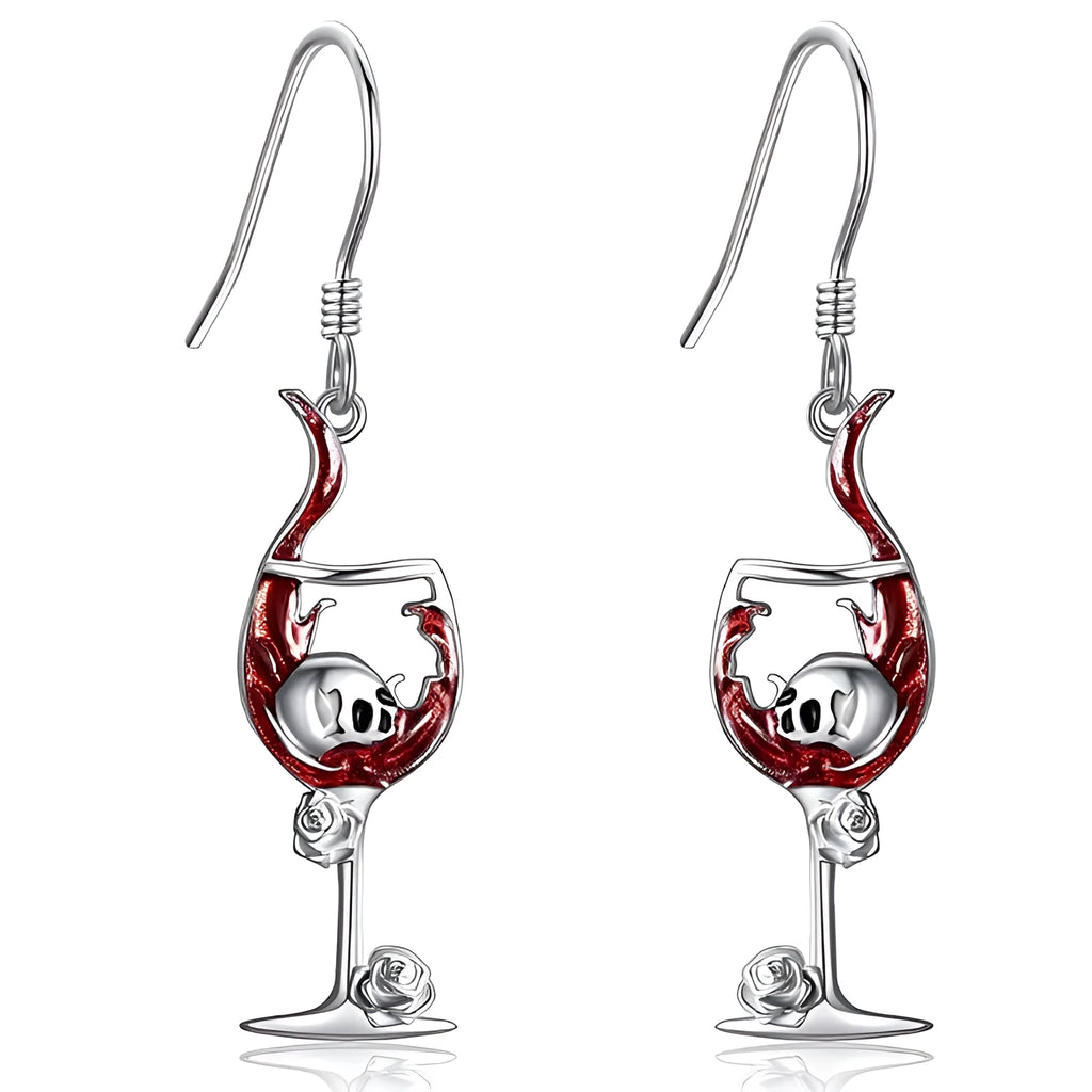 Halloween skull wine glass design earrings with zinc alloy construction and electroplated metallic finish