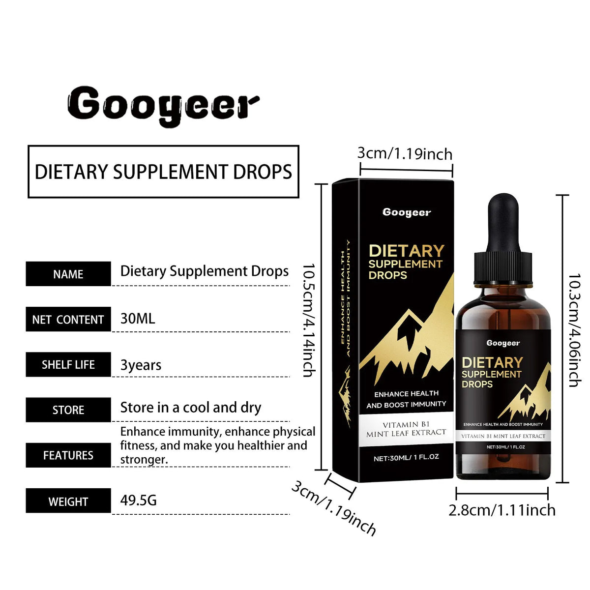 30ml bottle of vegan vitamin D dietary supplement drops with a built-in dropper.