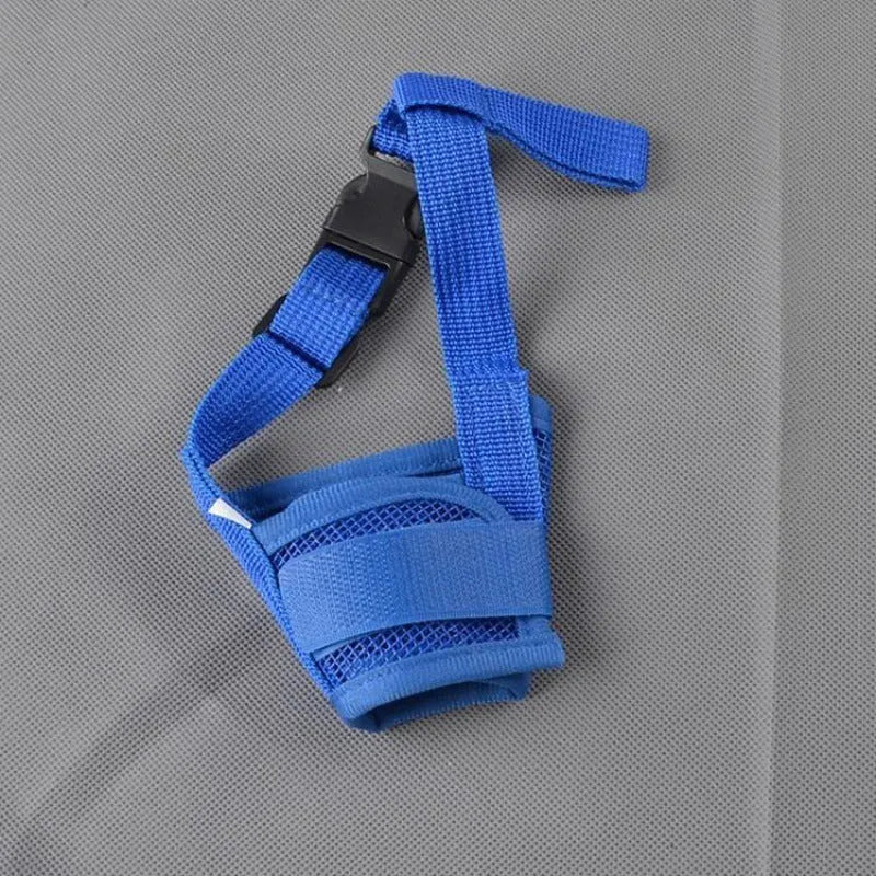 Adjustable plastic dog muzzle in black, blue, pink, purple, or red colours for biting and barking control
