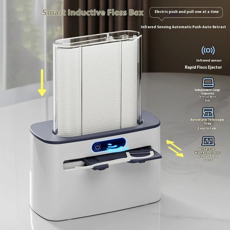 Intelligent induction dental floss box in dark grey, light grey or gold with automatic pop-up mechanism