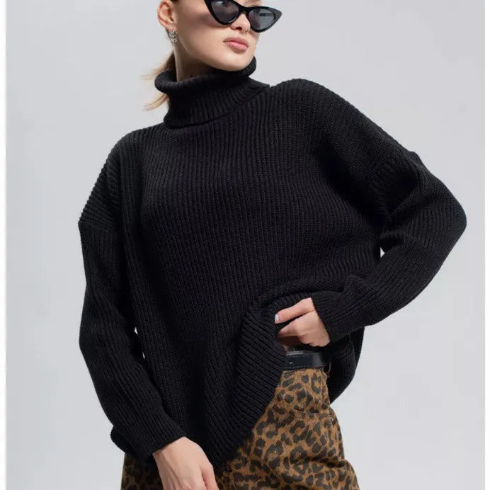 Women's high neck pullover sweater in imitation cashmere polyester available in six solid colours