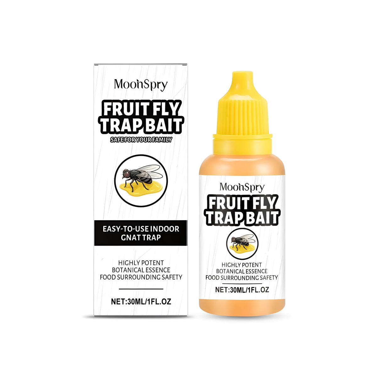30ml bottle of clear liquid fruit fly trap bait with label