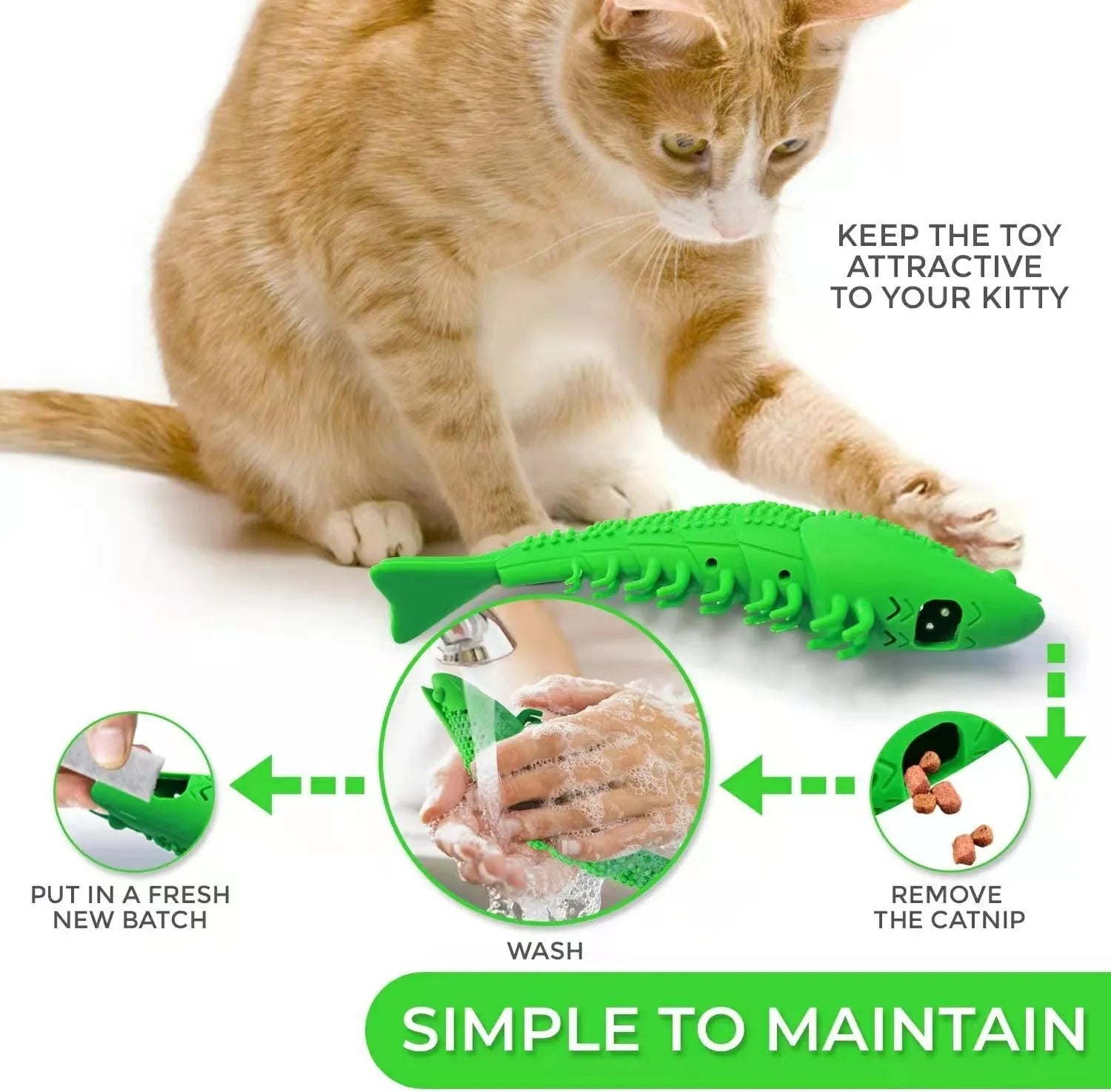 Blue hard rubber catnip toy with toothbrush texture for chewing and play.