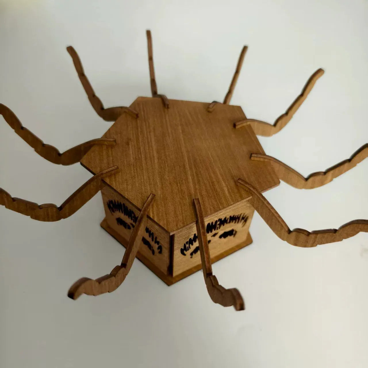 Wooden Halloween lantern candlestick with ghost spider design measuring 21cm tall