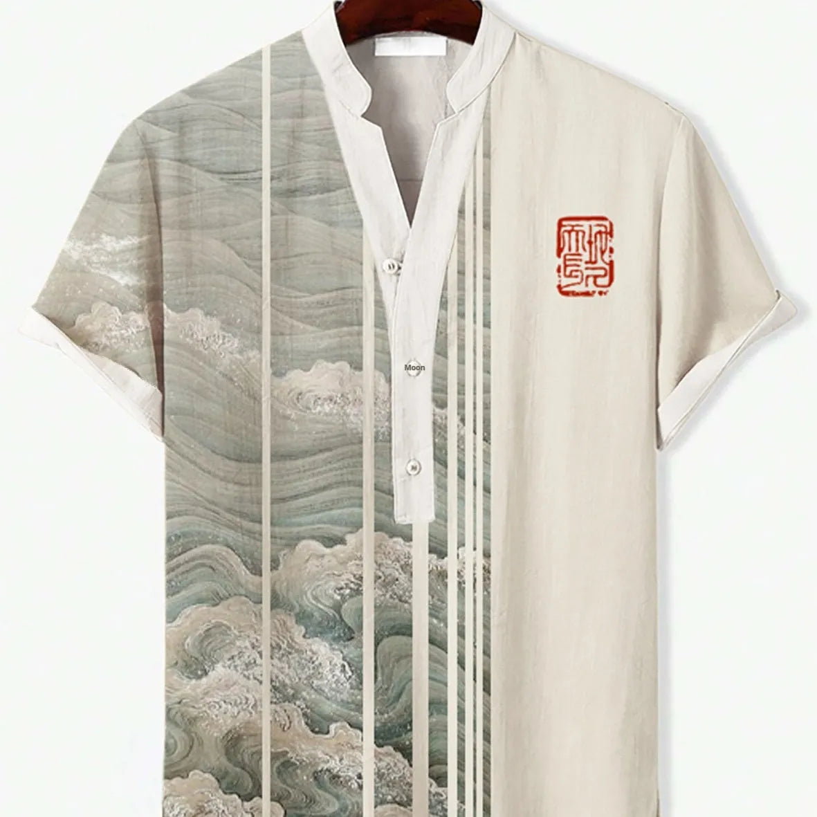 Short sleeve shirt with a vibrant 3D digital animal print pattern on polyester fabric.