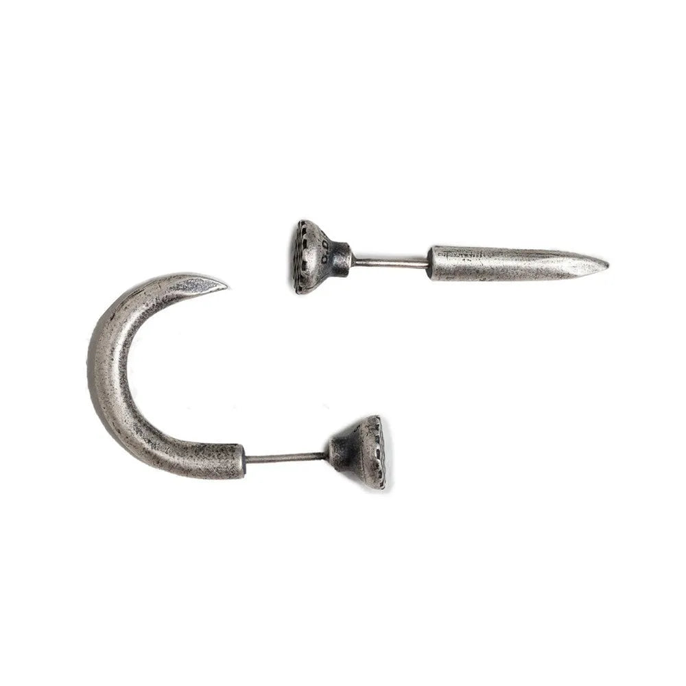 S925 sterling silver nail stud earring available in straight and curved retro punk styles for unisex wear