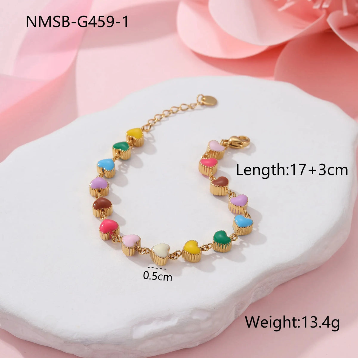 Heart-shaped stainless steel bracelet for women with 18K electroplated gold or steel finish