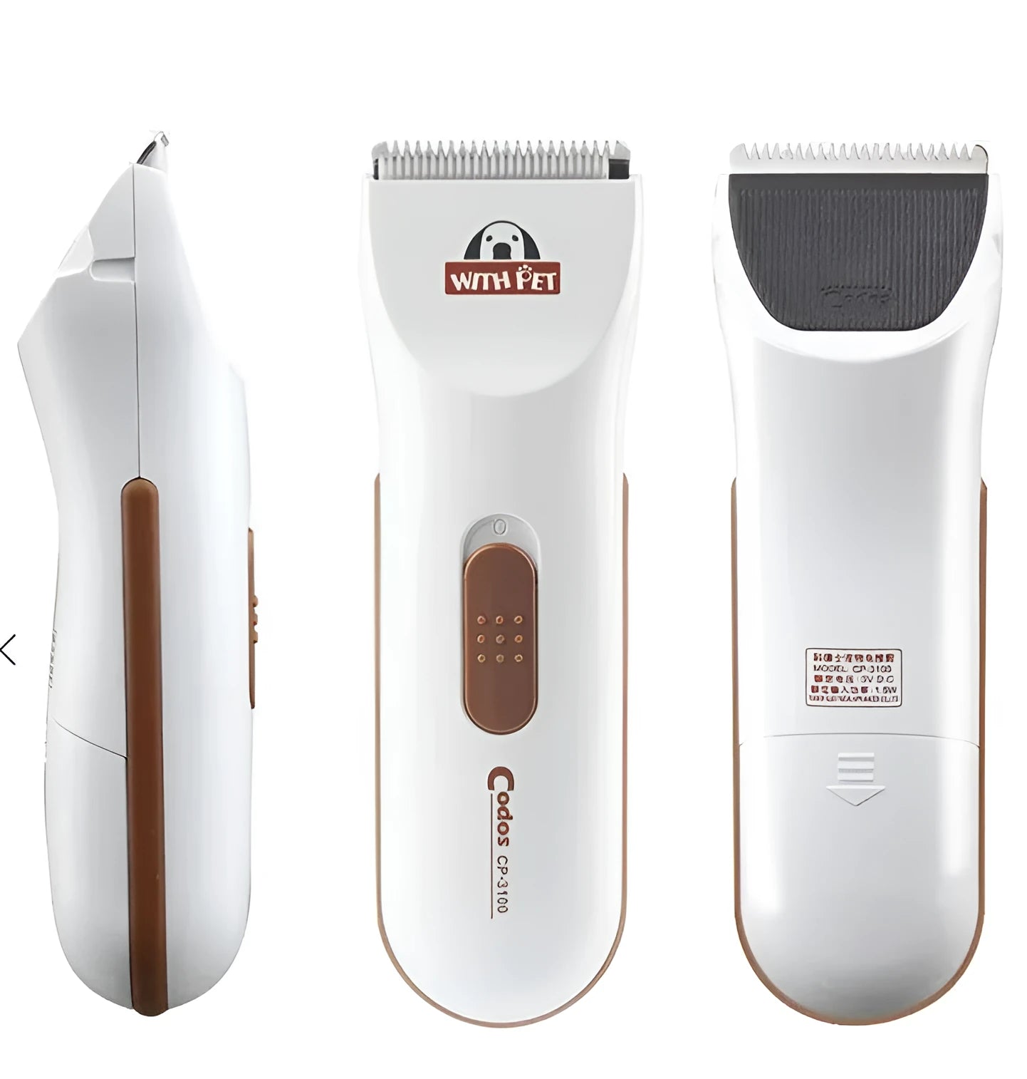 White pet hair clipper with ceramic blade for dogs and cats grooming