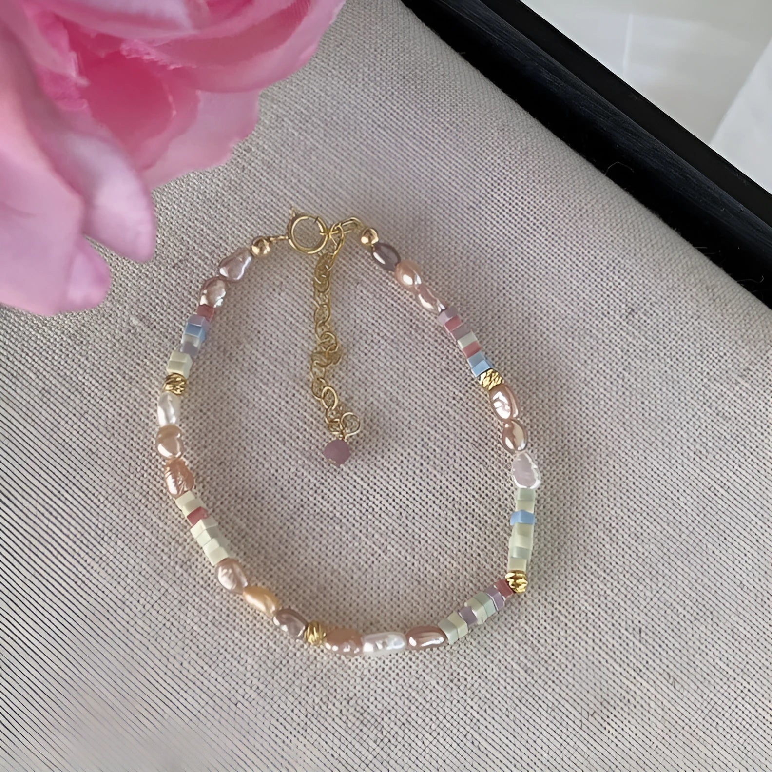 Women's natural pearl bracelet and necklace set with gold gilded purple silver finish and irregular pearl shapes