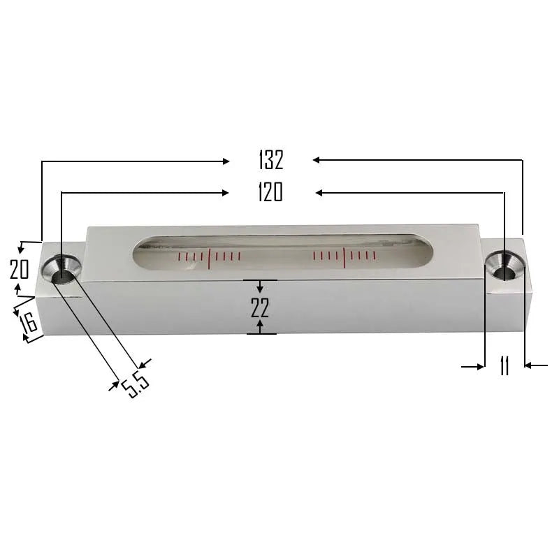 Mini metal spirit level for machine tool decoration with measurement vials