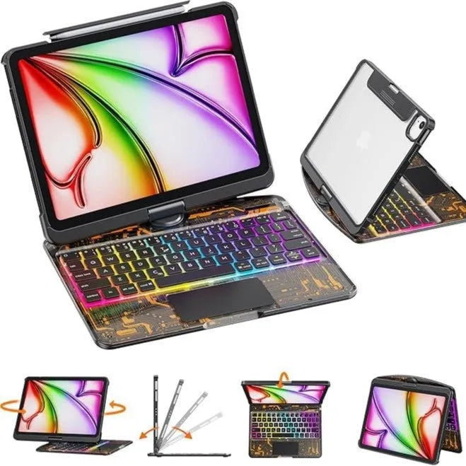 Transparent rotating wireless keyboard protective case for 10.9-inch iPad Air tablet on a table