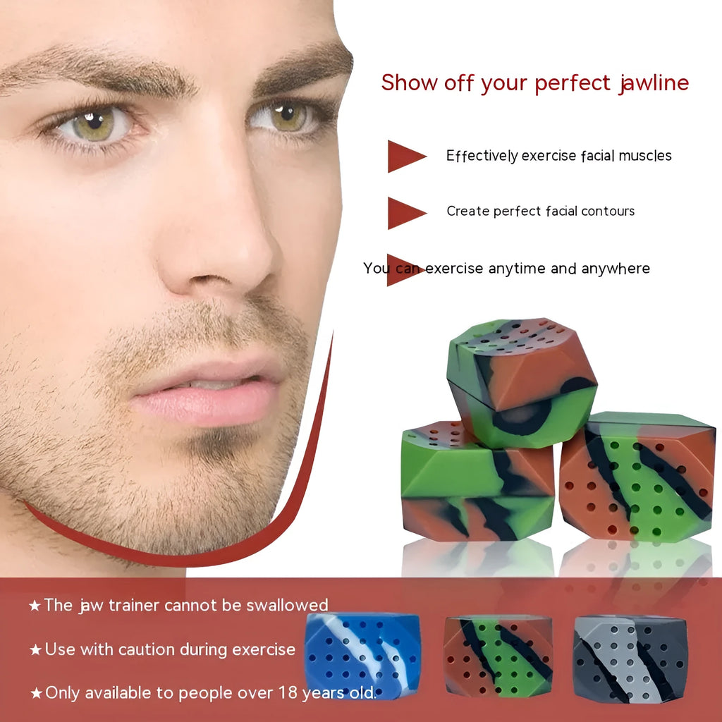 Two silicone camouflage facial exercise balls for jaw training in transparent packaging