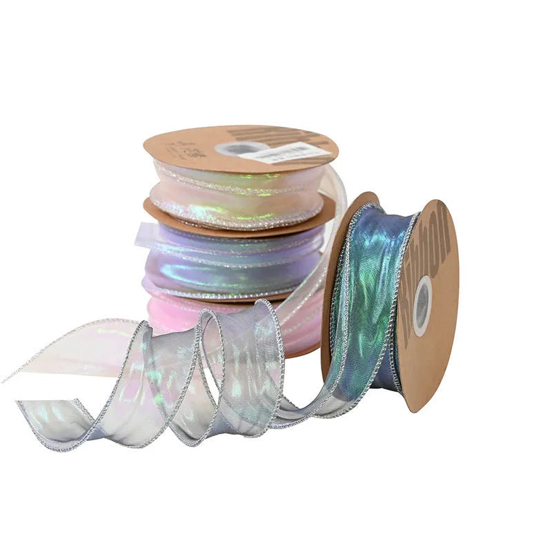 4cm wide fishtail yarn ribbon with colourful wave pattern in mesh material