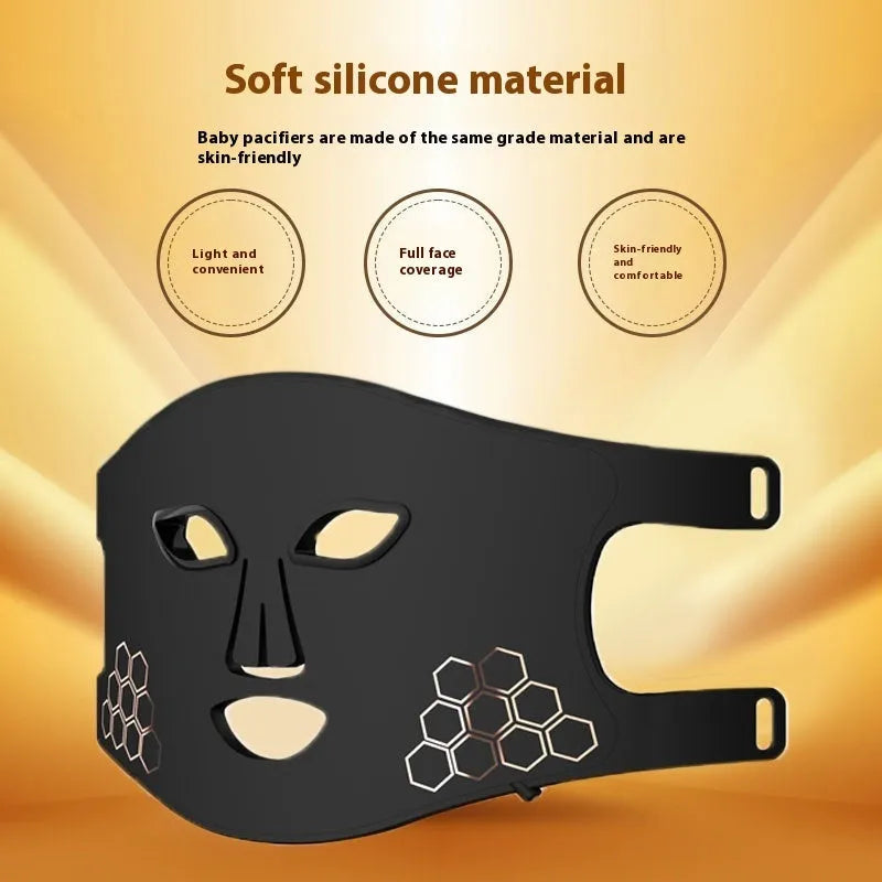Black LED photon therapy mask with four-colour infrared lights and neck care extension