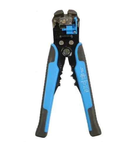 Yellow automatic wire stripper crimping plier multitool with adjustment screw for cable preparation