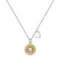 925 sterling silver sunflower daisy pendant on an adjustable cross chain necklace.
