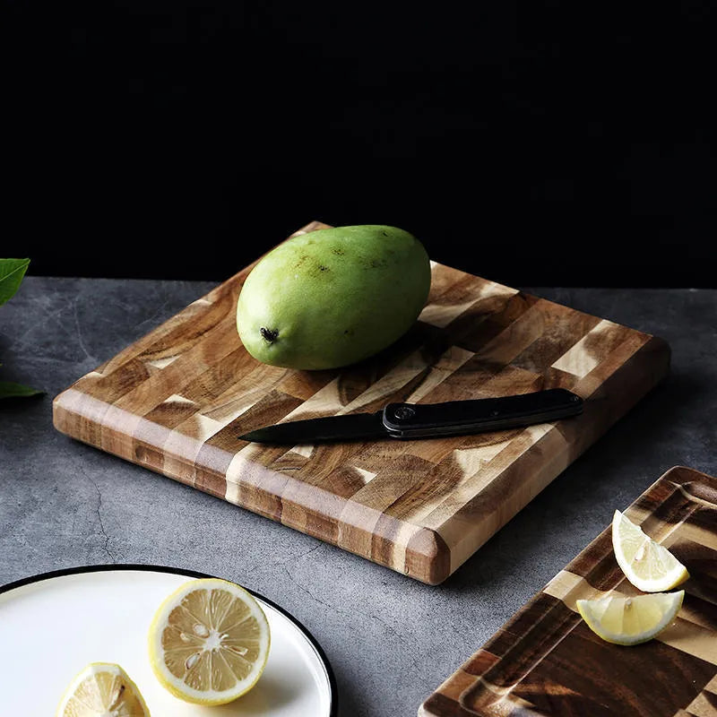 Brown parquet pattern solid wood cutting board made from imported acacia with 3cm thickness