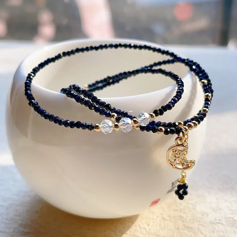 Blue san stone three-ring multi-layer bracelet for women with manual processing details