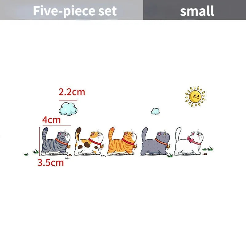 Waterproof PVC vinyl car sticker showing a design of five cats climbing, available in sizes S, M, and L.