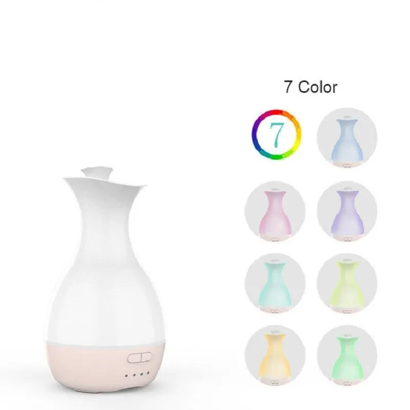 White ultrasonic humidifier and essential oil diffuser with colourful night light and 200ml water capacity