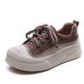 Women's yellow and cameo brown full-grain cow leather lace-up casual shoes with round toe and rubber soles