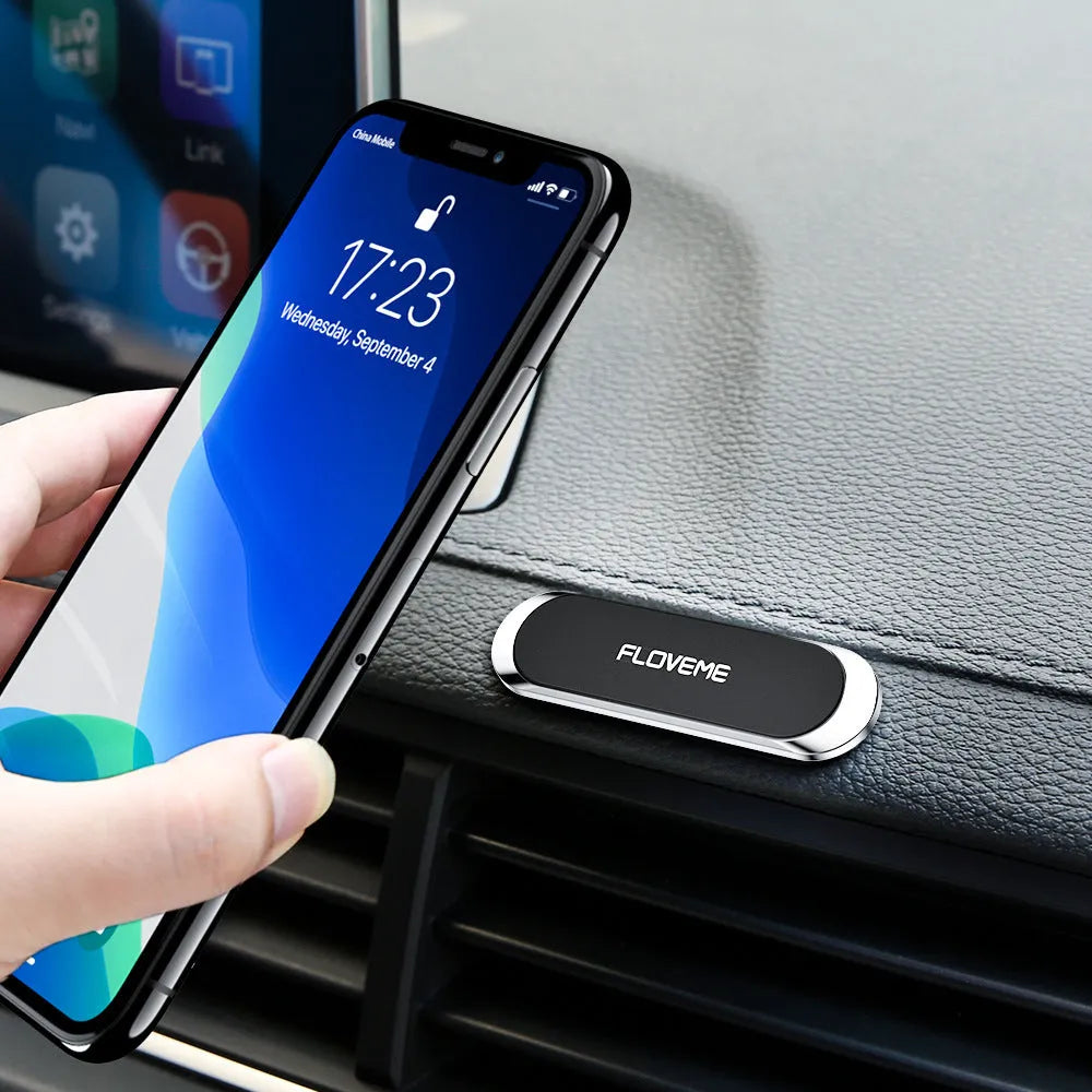 Black magnetic car phone holder with square silver iron sheet and foam glue, dimensions 70×20×4mm