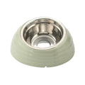 Stainless steel cat bowl with plastic base in beige, brown, or light green colour options