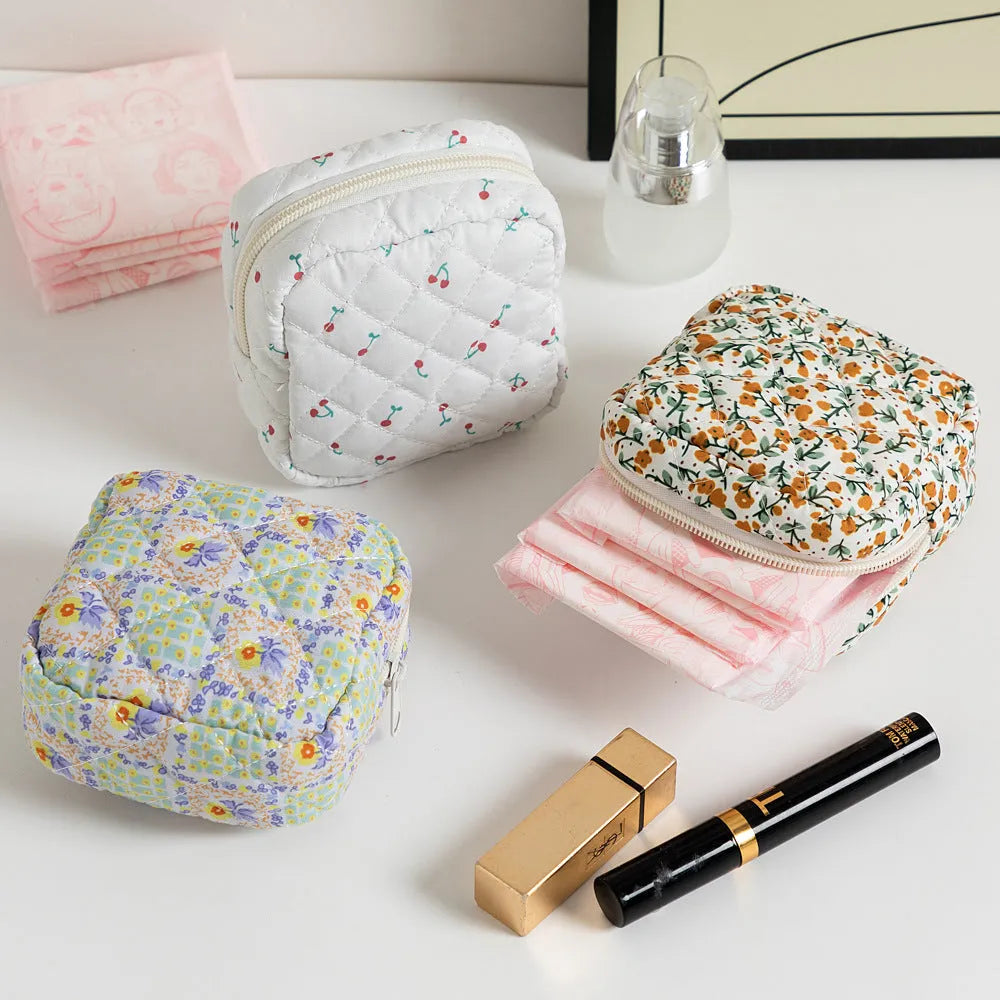 Floral polyester coin purse with zip closure in various pattern options