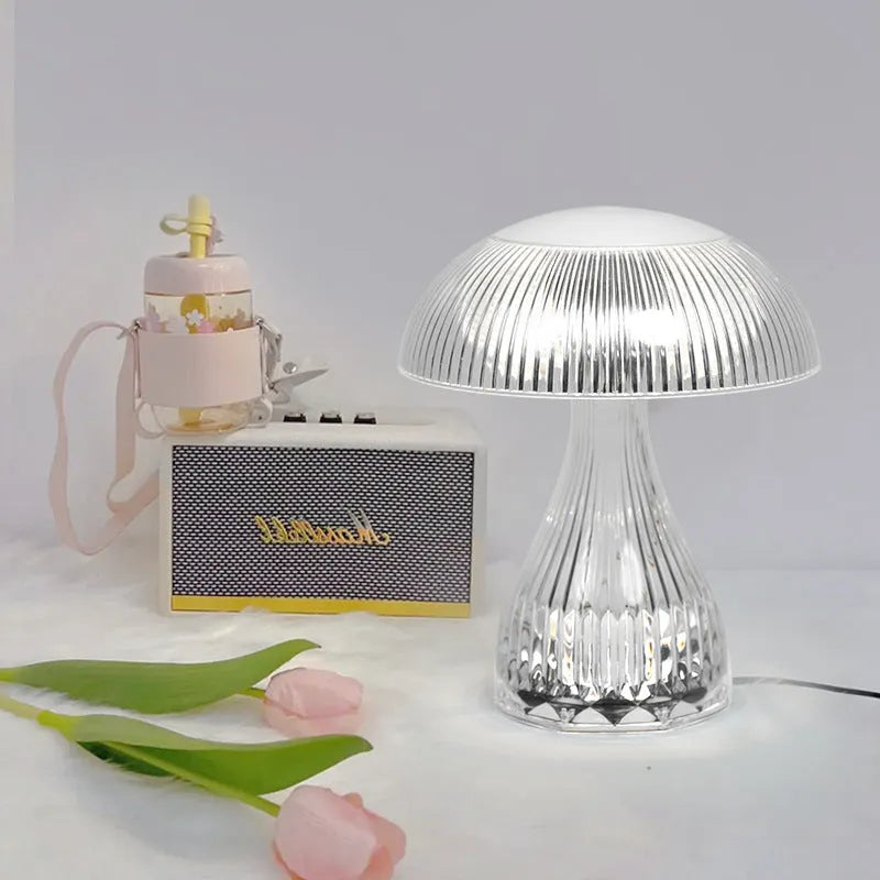 White USB rechargeable touch control night lamp showing three colour options