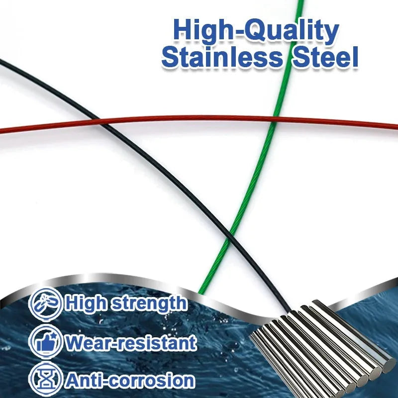 Ten green steel wire double buckle fishing leader pins laid out, each 54 cm long.