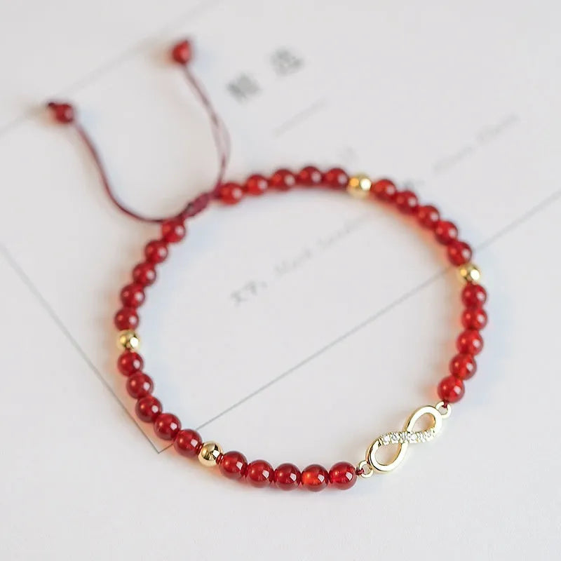 Hand-woven natural red agate bracelet with diamond pattern beads in ethnic style