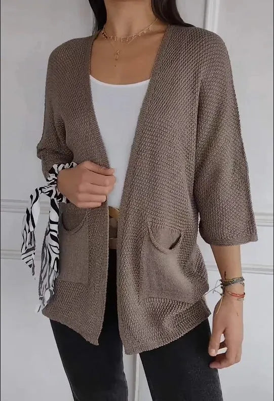 Women's waffle knit cardigan coat with nine-quarter sleeves in multiple colour options
