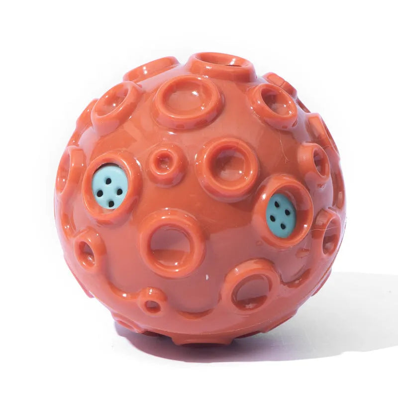Colourful rubber dog toy ball with textured surface for aggressive chewers and anxiety relief
