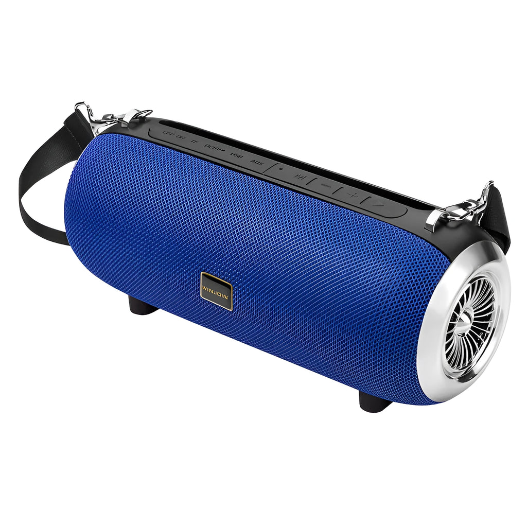 F666 square fabric portable Bluetooth speaker with shoulder strap in black, blue, camouflage, or red.