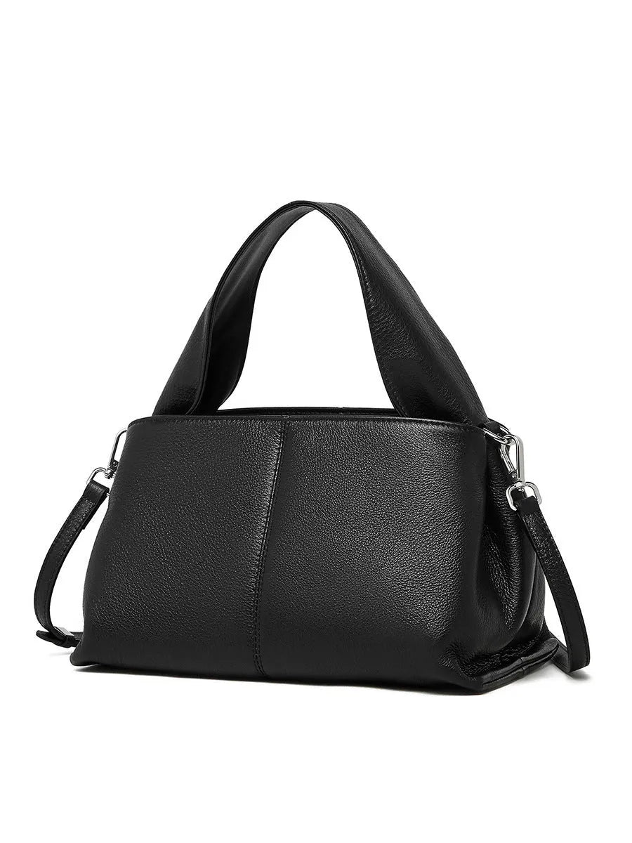 First layer cowhide messenger bag in horizontal square shape with double joint strap and retro texture in solid color