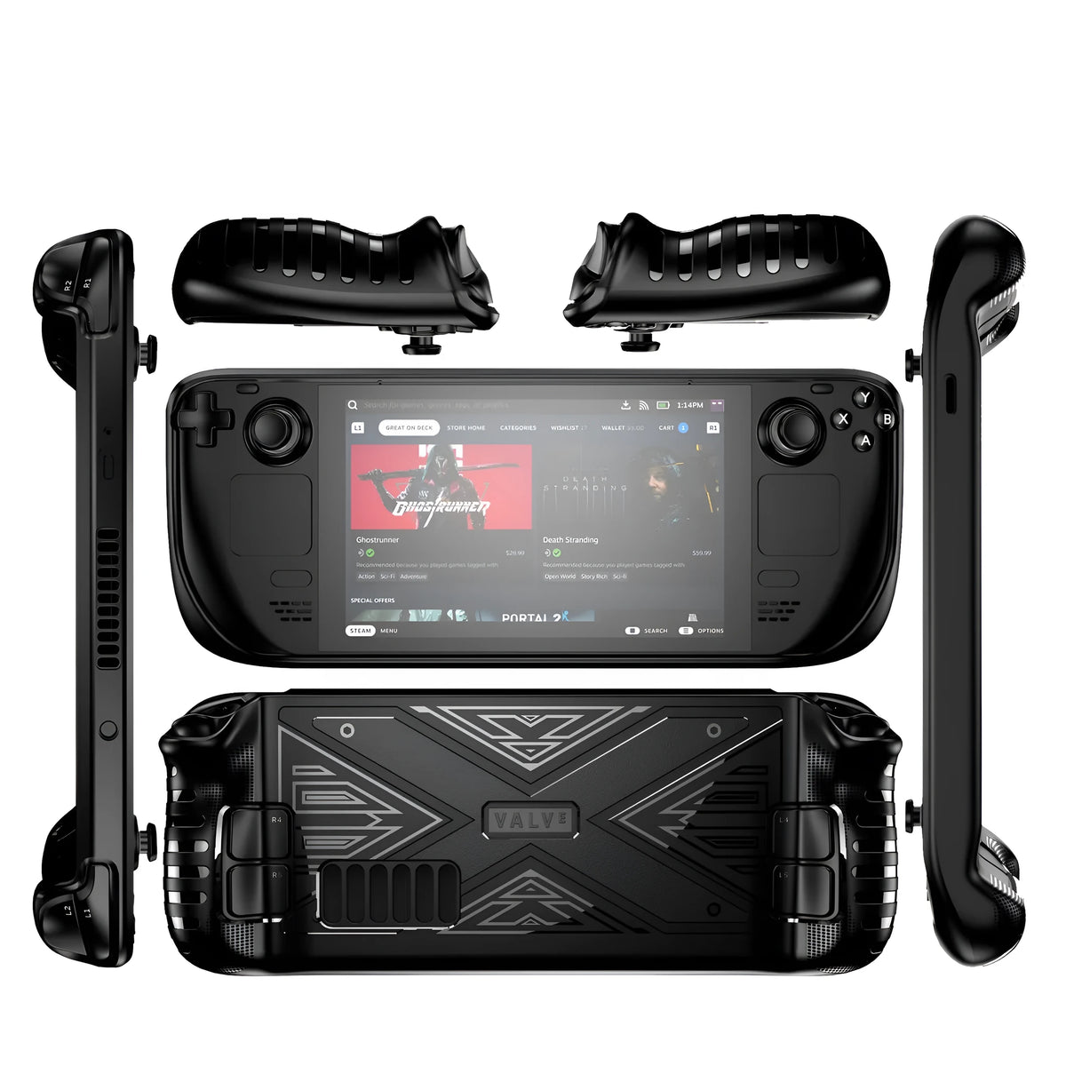 Red TPU silicone protective case fitted on Steam Deck portable gaming console