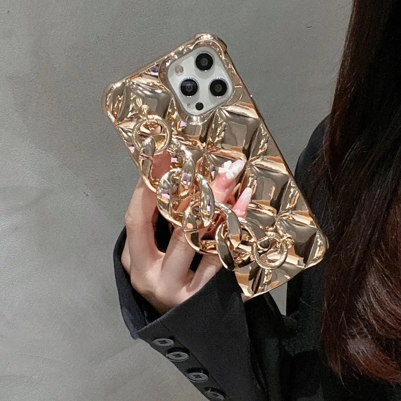 Gold chain diamond shell silicone phone case for compatible Apple iPhone models