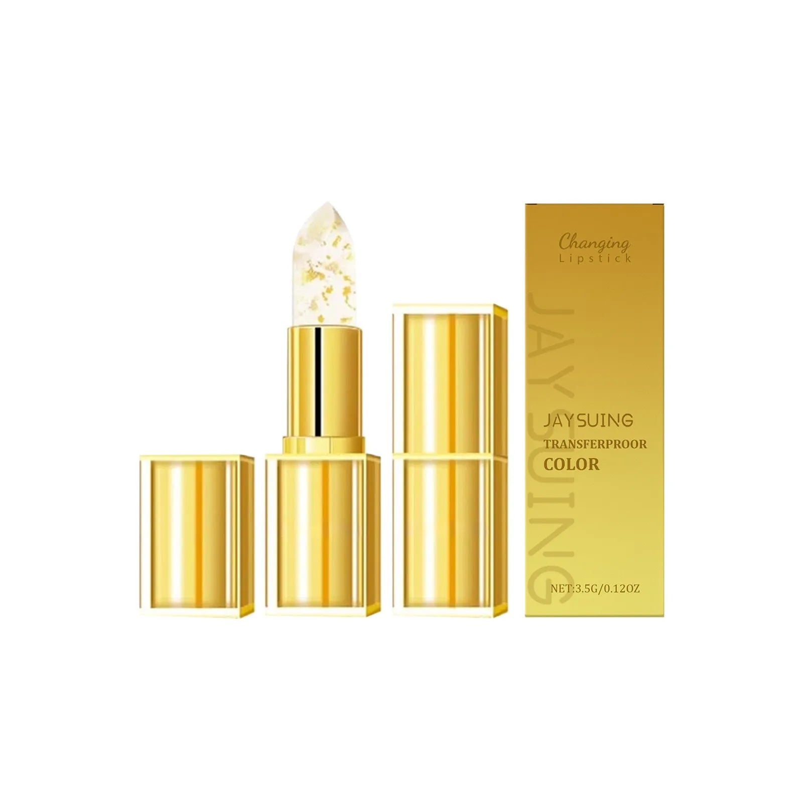 Gold foil discoloration nourishing lipstick in 2.6cm square case containing 3.5g moisturising formula