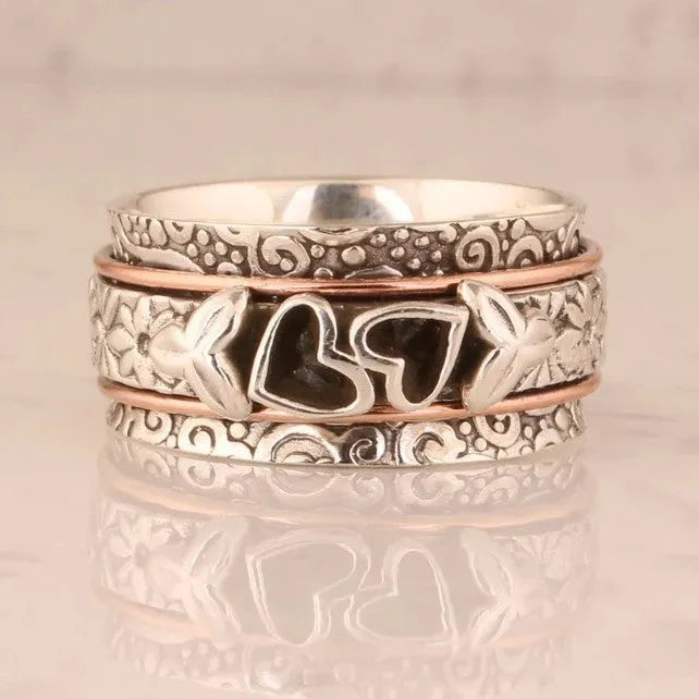 Silver electroplated wide noodle love ring for women, zinc alloy band, sizes 6 to 10