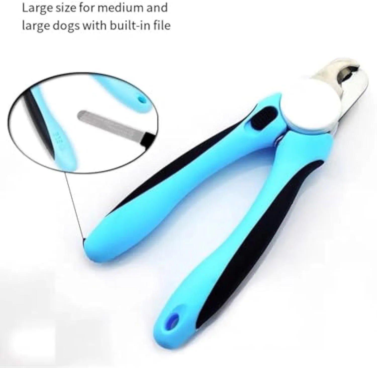 Blue heavy-duty dog nail clippers with safety guard for trimming thick nails on large breeds
