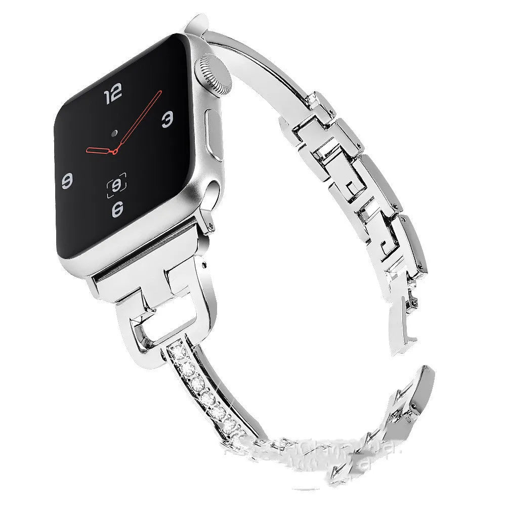 D-shaped metal Apple Watch strap with diamond accents in six colour options