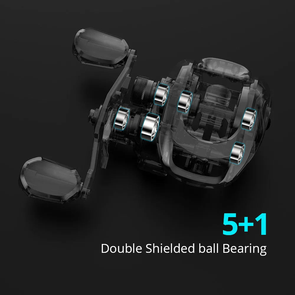 Drip Wheel fishing reel with rocking wheel line mechanism showing left and right hand configuration options